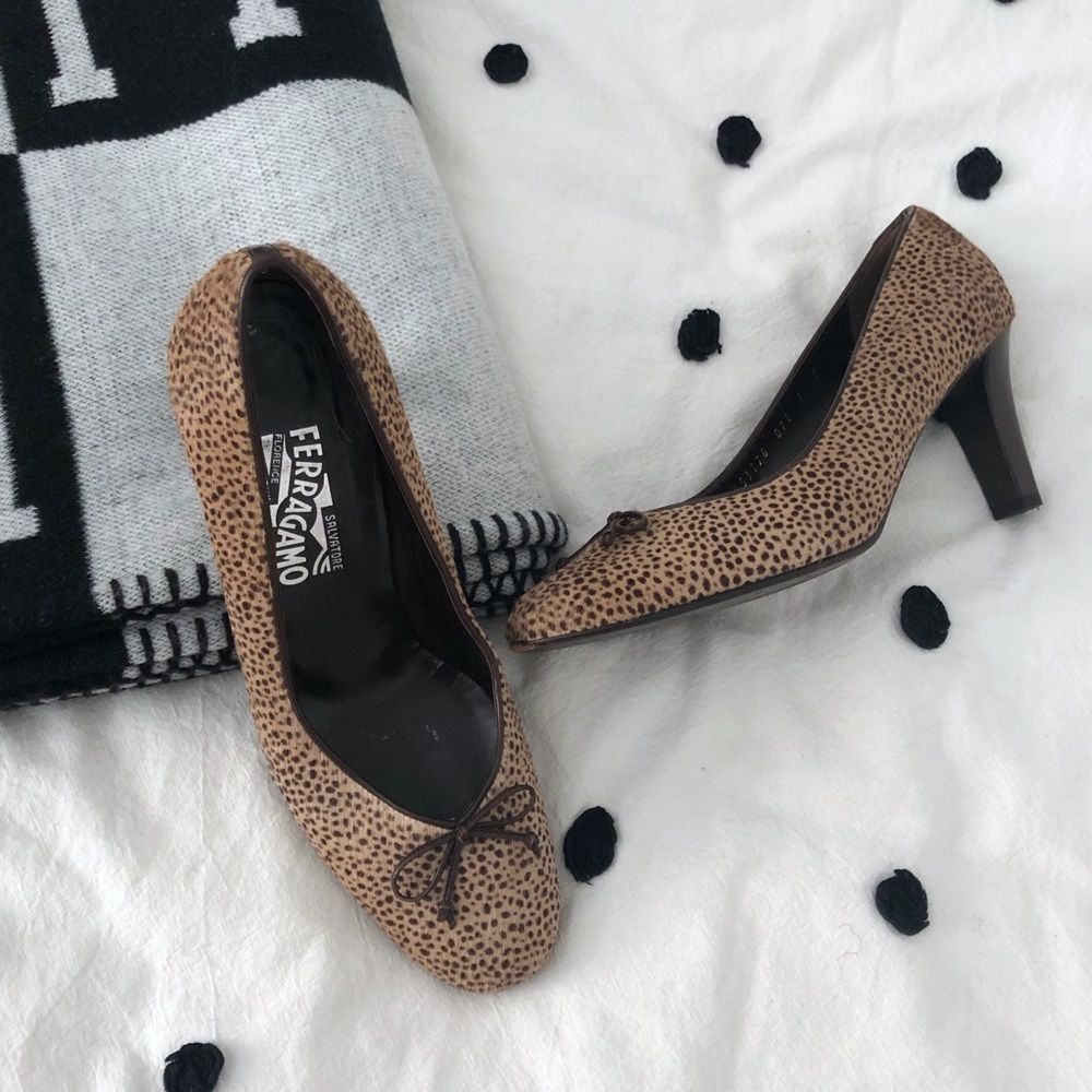 Salvatore Ferragamo Vintage Calf Hair Leopard Heels Pumps